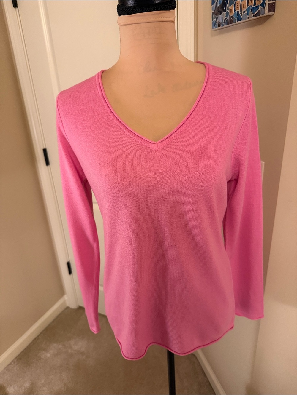 Women's V-Neck Long Sleeve Pink Sweater